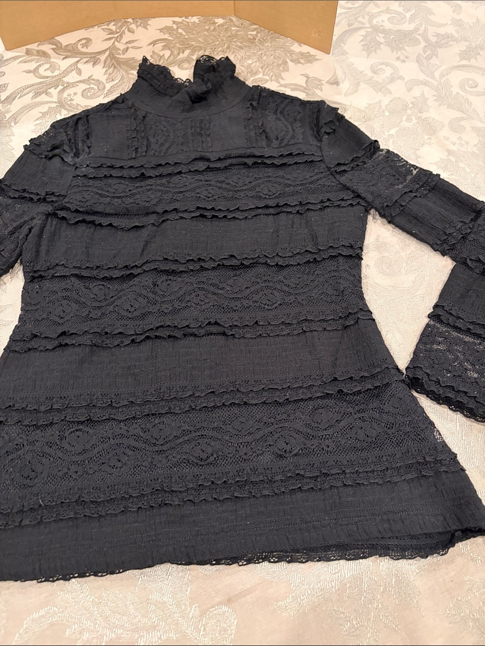Nannette Black Long-Sleeve Lace Ruffle Dress